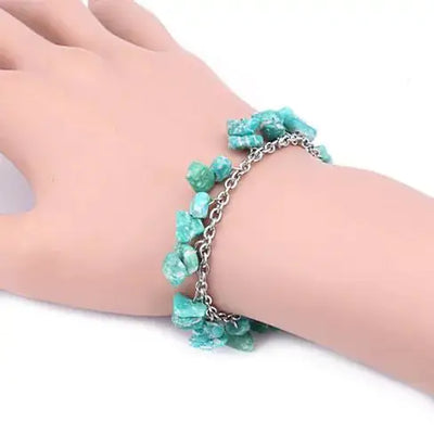 teal bracelet natural stone front view arm 