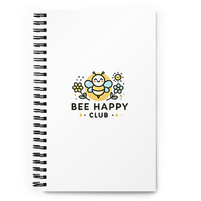 Bee Happy Club White Notebook with soft-touch cover, 140 dotted pages, and wire-o binding, ideal for notes and inspiration.