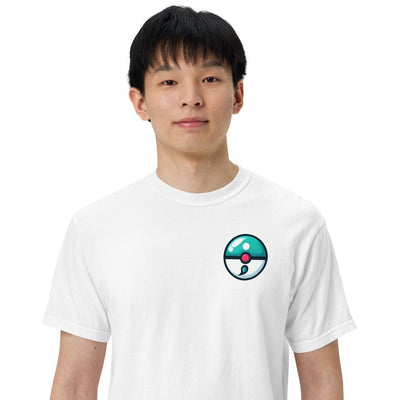 unisex teal Semicolon pokeball tee front view 