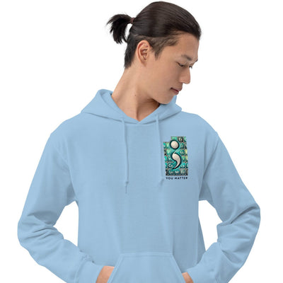  hoodie semicolon teal periodic table of elements you matter logo front view