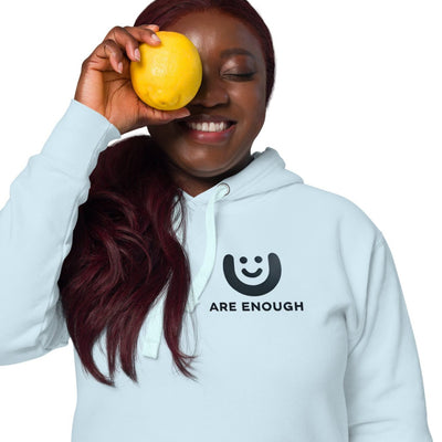 unisex You are enough smiley face logo front view 